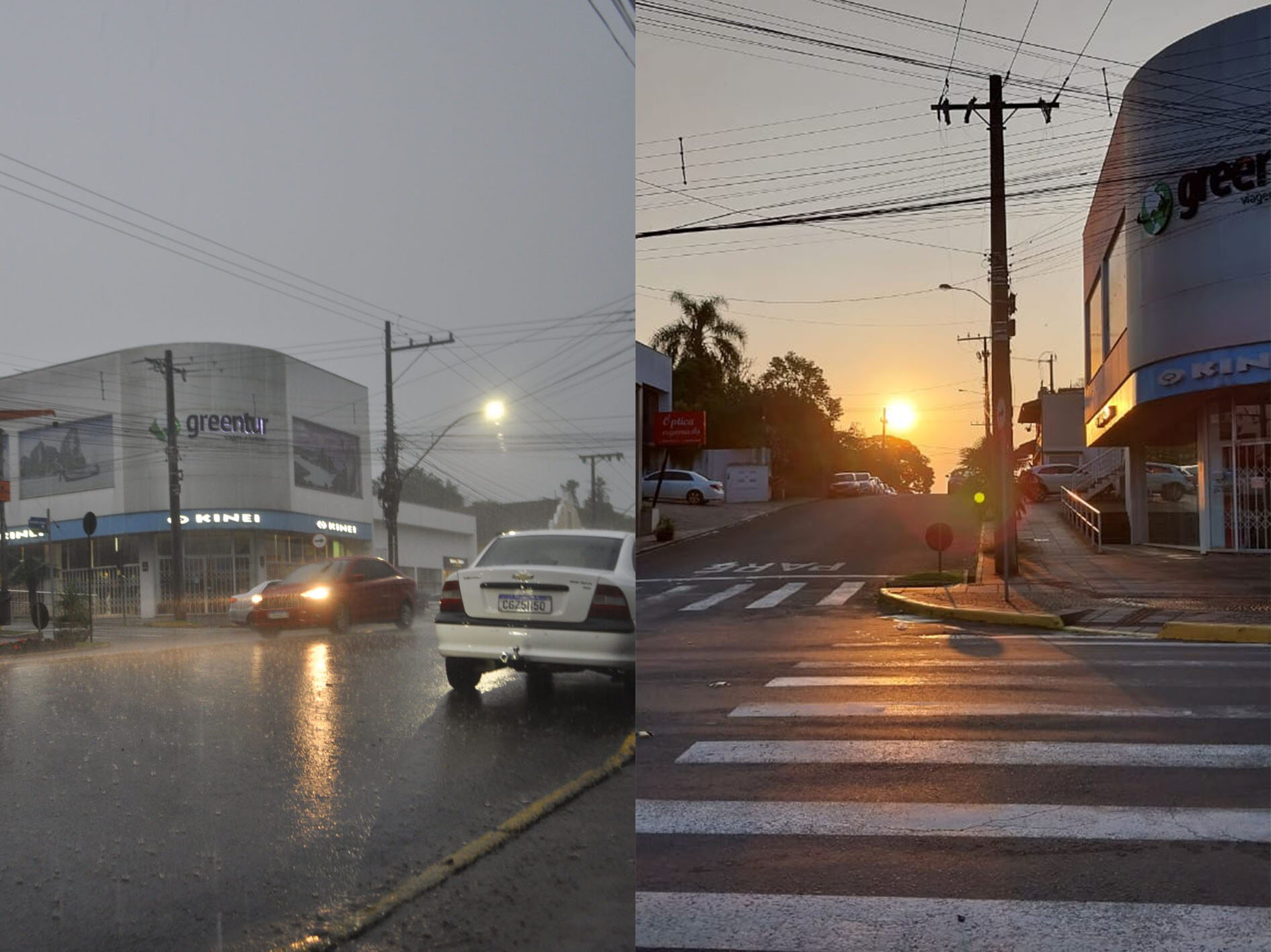 Primeiro dia da primavera da chuva intensa para o céu limpo em um dia