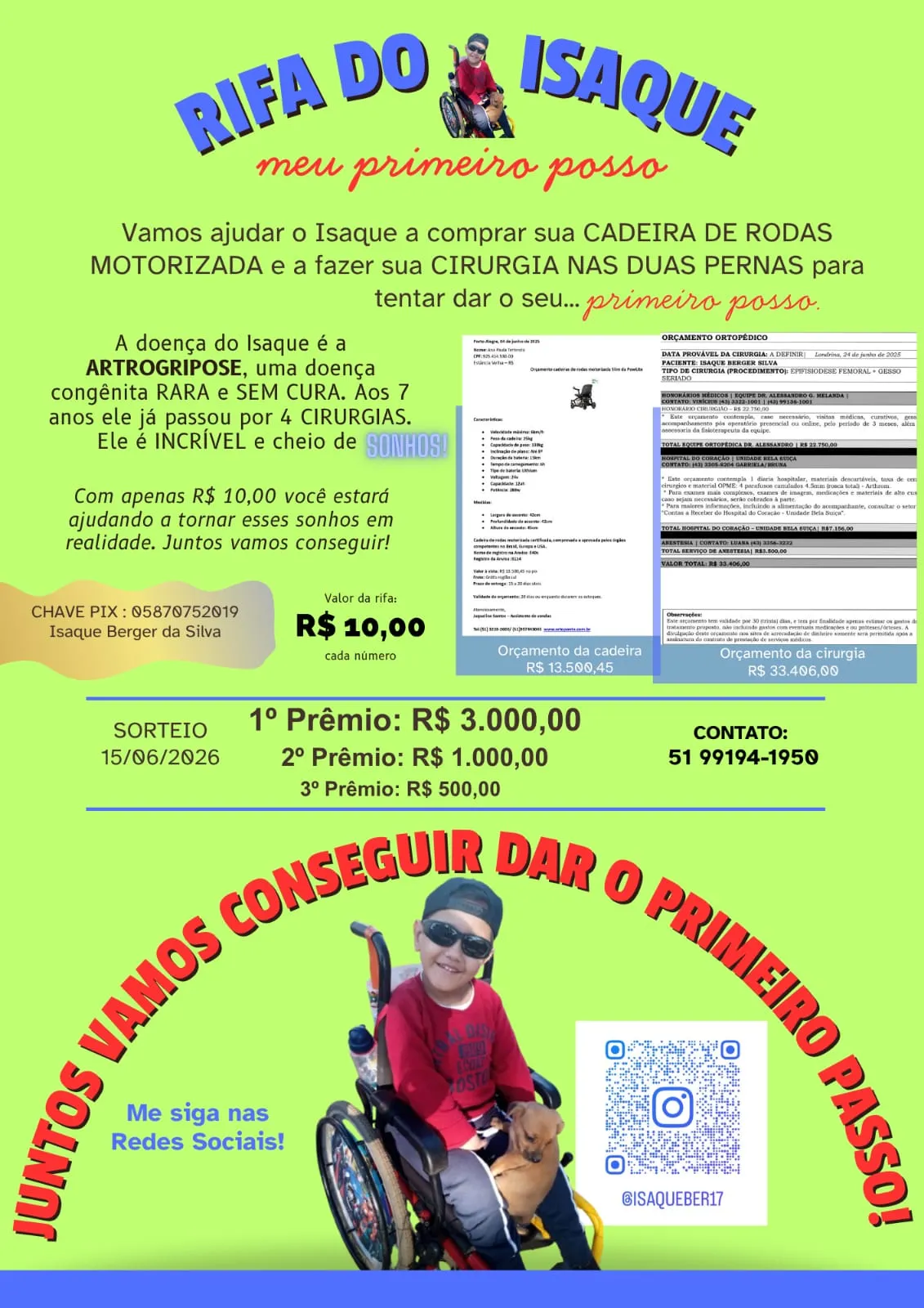 Rifa do Isaque foi antecipada o sorteio para dia 27 de novembro de 2025