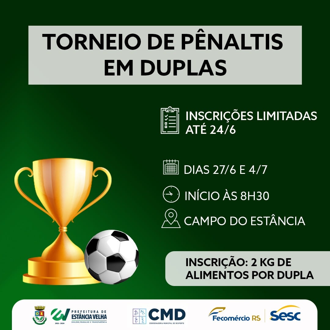 Torneio de Pênaltis de Dupla de Estância Velha está com inscrições abertas