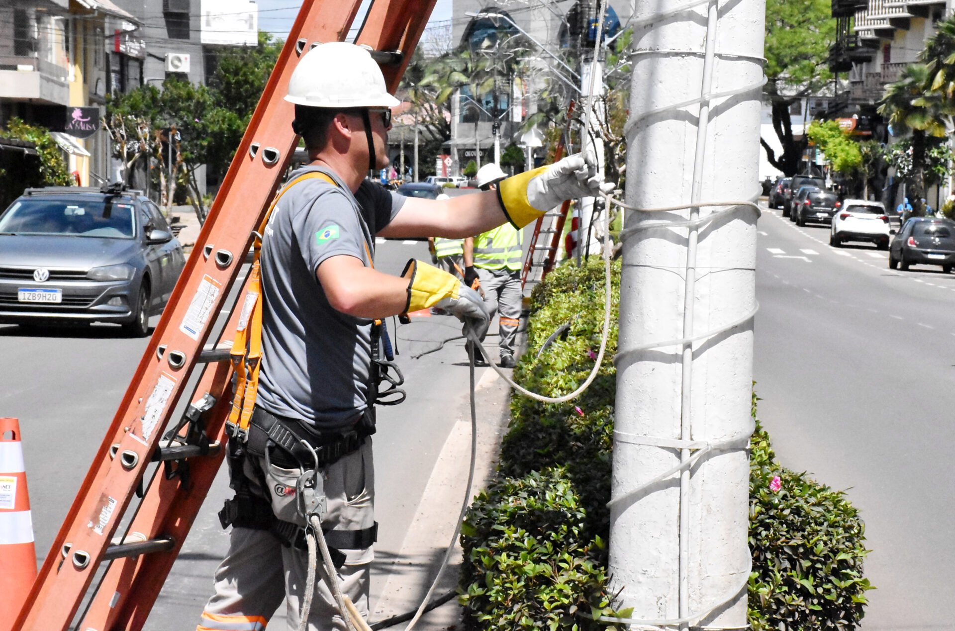 Fiação excedente está sendo retirada na avenida (CRÉD. DIVULGAÇÃO)